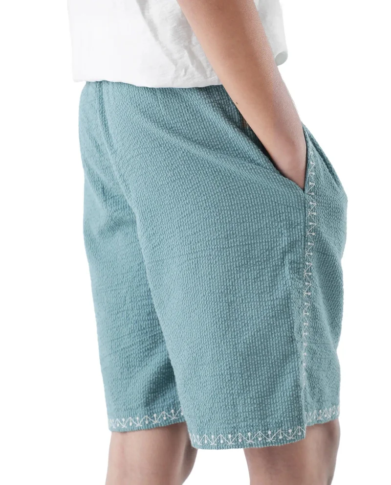 رير ونز Rare Ones Kids Mixo-B Teal Cotton Fabric Drawstring Closure Regular Fit Shorts