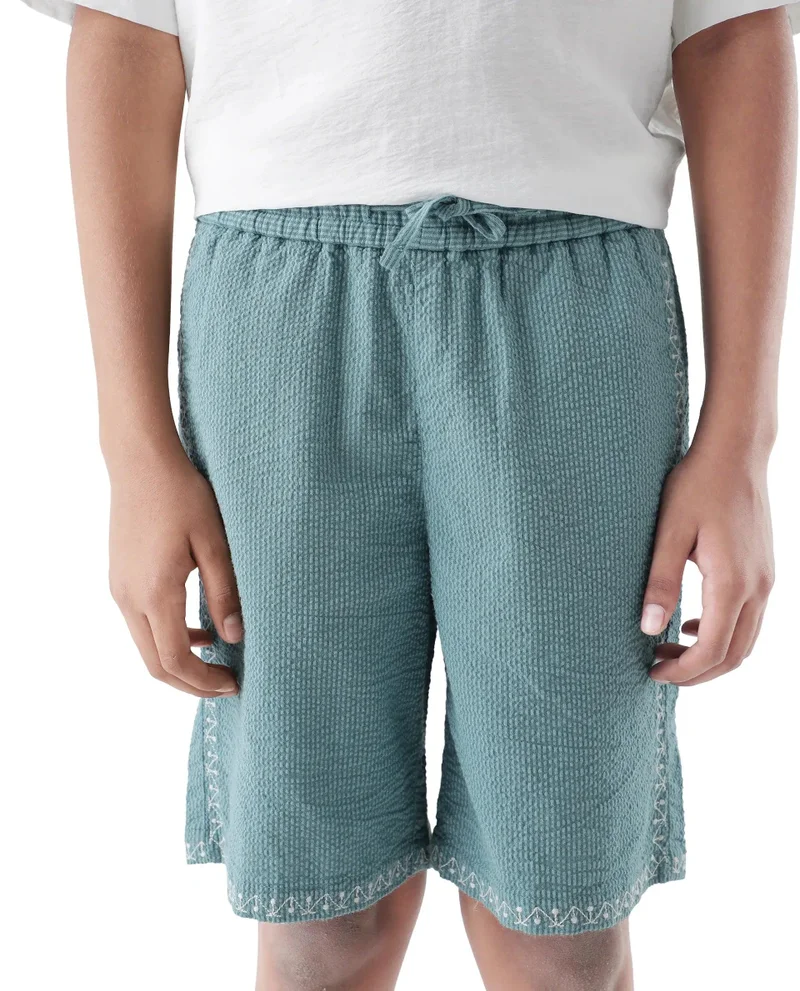 رير ونز Rare Ones Kids Mixo-B Teal Cotton Fabric Drawstring Closure Regular Fit Shorts