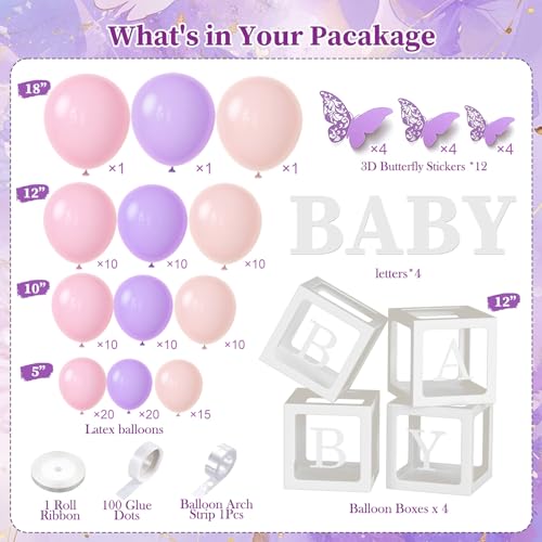 SNLN Butterfly Baby Shower Decorations for Girl Pink Purple Balloon Arch Kit Baby Boxes with Letter A Little Butterfly is on Her Way Baby Shower Decoration for Girl Birthday Birthday Party Supplies - Image 5