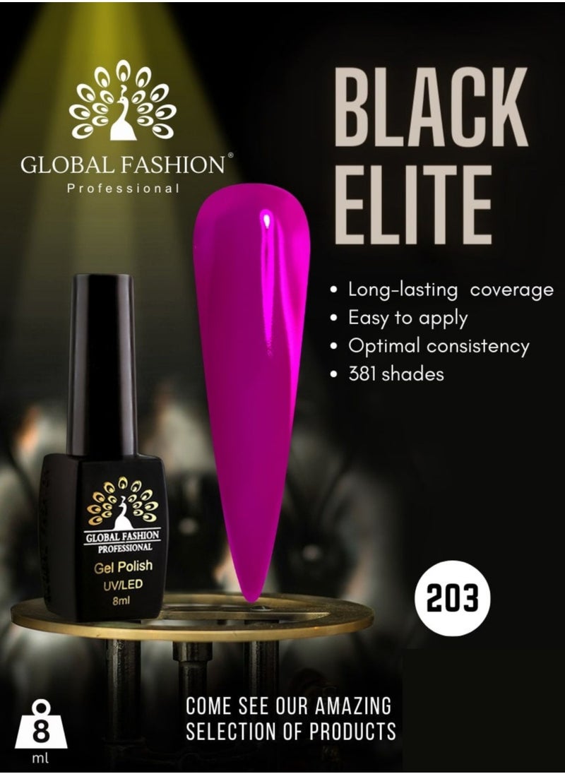 GLOBAL FASHION Global Fashion Black Elite Gel Polish | 132 Colors of Long-Lasting Elegance - 8ml | 203  - Image 2