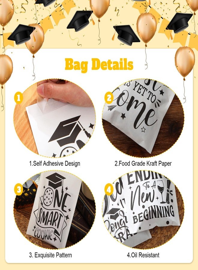 Kolldenn 200 Pcs 2026 Graduation Cookie Bags Bulk Self Adhesive Kraft Paper Food Safe & Oilproof Grad One Smart Cookie Gift Bags for Grad Party,Bakery,Coffee Beans,Snacks(White - Image 3