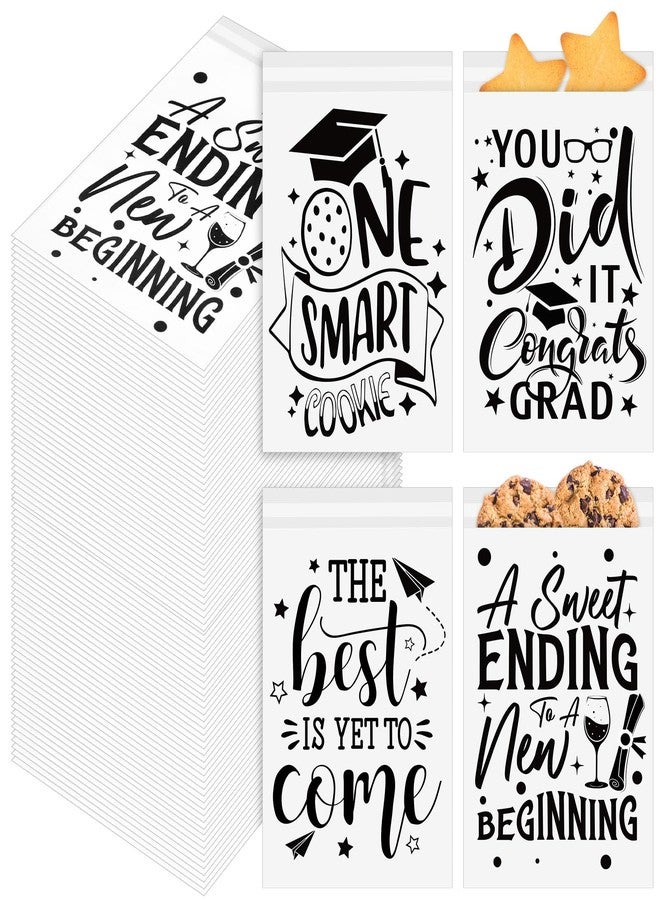 Kolldenn 200 Pcs 2026 Graduation Cookie Bags Bulk Self Adhesive Kraft Paper Food Safe & Oilproof Grad One Smart Cookie Gift Bags for Grad Party,Bakery,Coffee Beans,Snacks(White - Image 1
