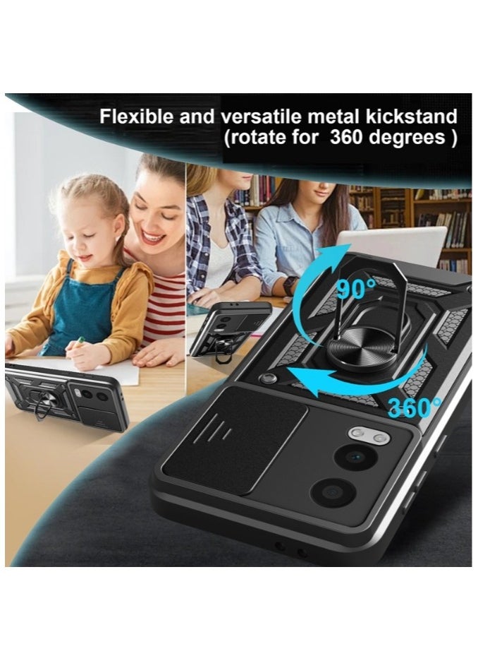 Generic - OnePlus Nord CE4 Lite 5G Case Cover, Slide Camera Lens Cover, 360°Rotating Kickstand Ring, Support Magnetic Car Mount Shockproof Mobile Phone Case Black - Image 1