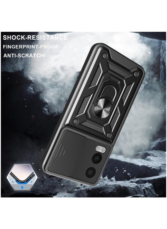 Generic - OnePlus Nord CE4 Lite 5G Case Cover, Slide Camera Lens Cover, 360°Rotating Kickstand Ring, Support Magnetic Car Mount Shockproof Mobile Phone Case Black - Image 1