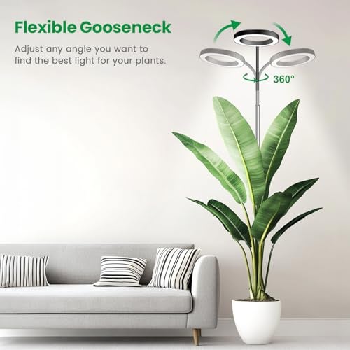Garpsen Grow Lights for Indoor Plants, Full Spectrum 65'' Plant Light with Gooseneck, 3 Colors Modes and 5 Dimmable Levels, 6/12/16H Timer, 80 LED Height Adjustable Grow Lamp for Plants(Soil Insert) - Image 5
