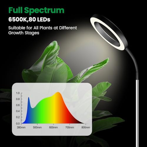 Garpsen Grow Lights for Indoor Plants, Full Spectrum 65'' Plant Light with Gooseneck, 3 Colors Modes and 5 Dimmable Levels, 6/12/16H Timer, 80 LED Height Adjustable Grow Lamp for Plants(Soil Insert) - Image 3