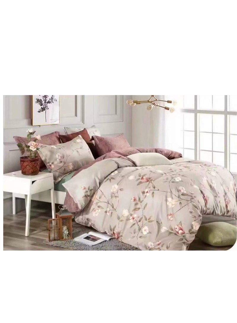 طقم غطاء لحاف مقاس واحد بتصميمات بتلات وزهور، متعدد الألوان -160x210 سم، مقاس الملاءات (120x200)+30 سم قطن + بوليستر