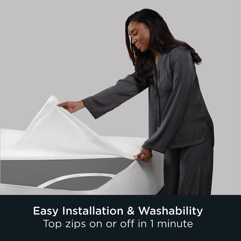 Aller-Ease AllerEase Platinum Zip-Off Top Waterproof Mattress Protector Queen Size 360 Degree Zipper Allergen Barrier Temperature Balancing Luxurious Plush Top Separately Machine Washable Mattress Cover (White) - Image 3