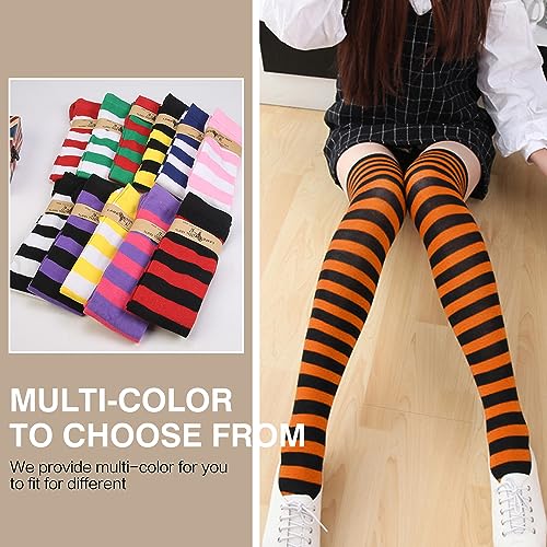Raylarnia Women's Extra Long Opaque Striped Over Knee High Stockings Socks-Black/Orange Stripes - Image 5