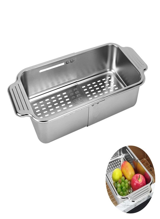 LUEXBOX Expandable Dish Drying Rack Over The Sink, Stainless Steel Drainer Basket with Adjustable Arms for Vegetable and Fruit (Silver) - Image 1