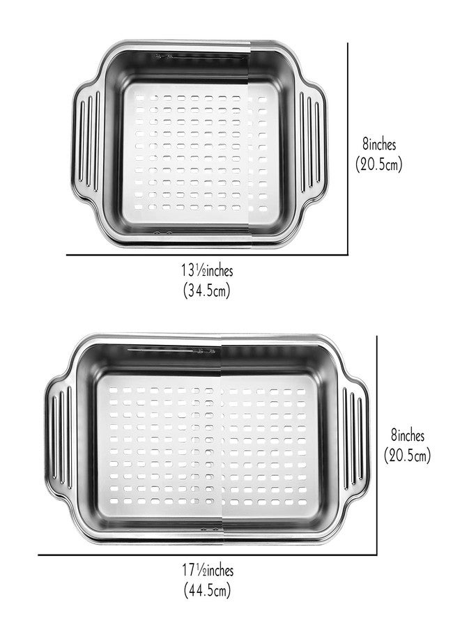 LUEXBOX Expandable Dish Drying Rack Over The Sink, Stainless Steel Drainer Basket with Adjustable Arms for Vegetable and Fruit (Silver) - Image 2