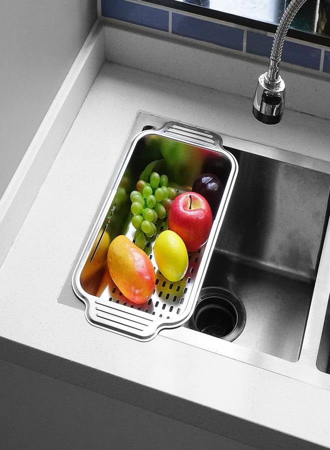 LUEXBOX Expandable Dish Drying Rack Over The Sink, Stainless Steel Drainer Basket with Adjustable Arms for Vegetable and Fruit (Silver) - Image 4