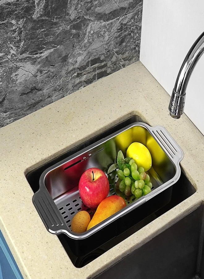 LUEXBOX Expandable Dish Drying Rack Over The Sink, Stainless Steel Drainer Basket with Adjustable Arms for Vegetable and Fruit (Silver) - Image 5