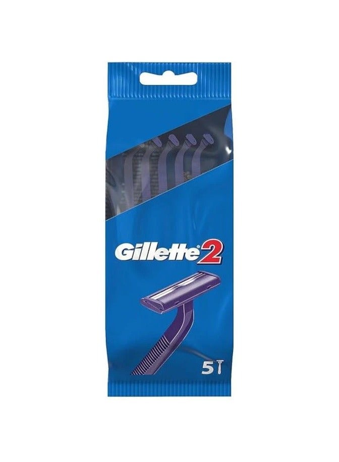 Gillette 2 Men's Disposable Razors, 5 Units