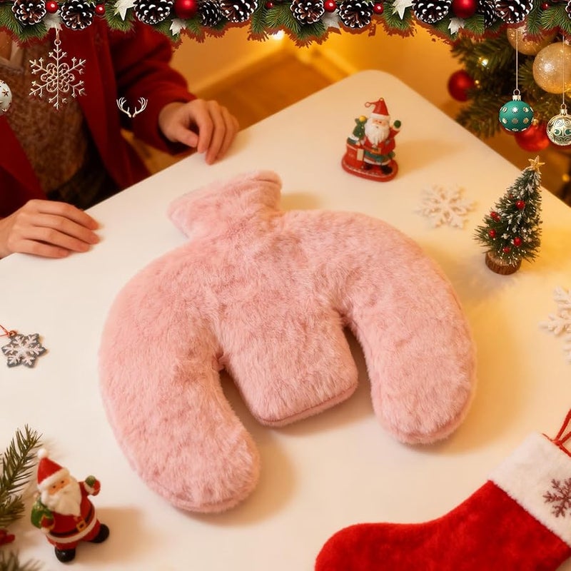 Pink U Shape Hot Water Bottle 1L Heating Pad with Soft Cover for Neck Body Warmth Support Travel Home Office - Image 5