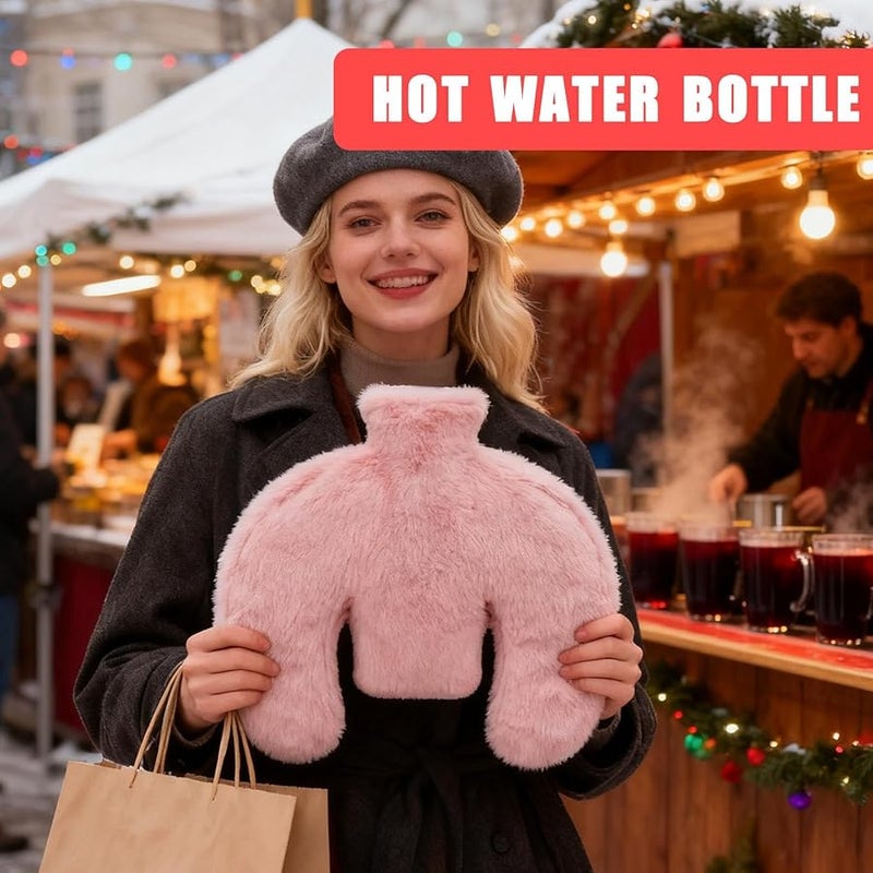Pink U Shape Hot Water Bottle 1L Heating Pad with Soft Cover for Neck Body Warmth Support Travel Home Office - Image 4
