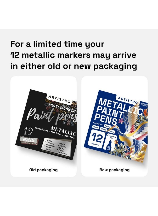 ARTISTRO - Metallic Paint Pens For Rock Painting, Stone, Ceramic, Glass, Wood, Fabric, Pebbles, Scrapbook Journals, Photo Albums, Card Stocks. Set Of 12 Acrylic Paint Markers Extrafine Tip 0.7Mm - Image 1