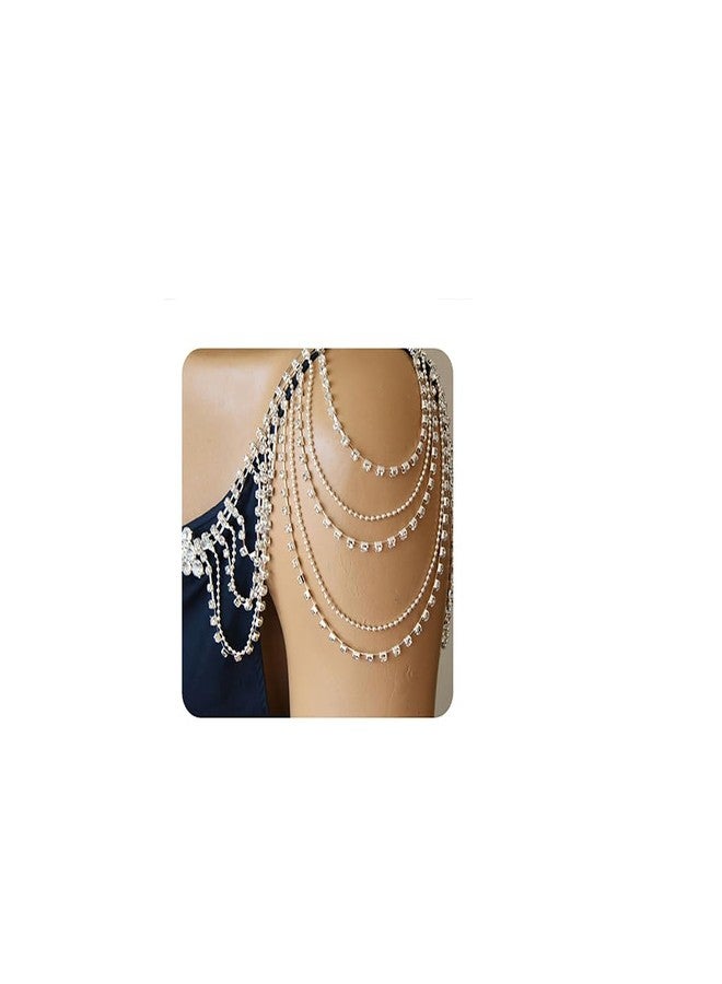 يرتير سلسلة جسم فضية لامعة من YERTTER، سلسلة كتف مزينة بشرابة وأحجار الراين، سلسلة تنس متعددة الطبقات، إكسسوارات سلسلة الجسم، مجوهرات، سلسلة بيكيني كريستالية للنساء، فساتين زفاف، أزياء حفلات التخرج (فضي 4) - Image 1