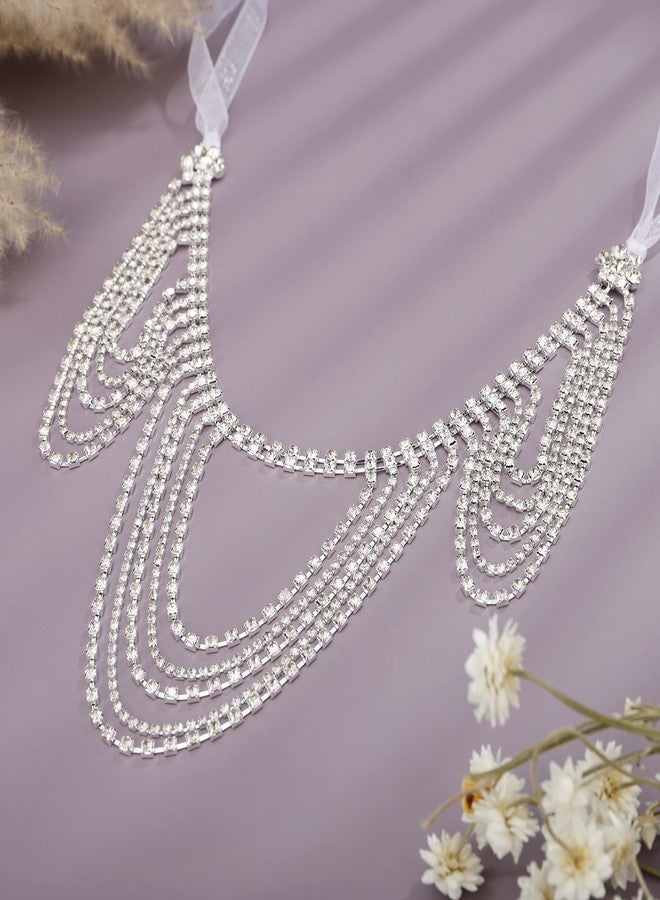 يرتير سلسلة جسم فضية لامعة من YERTTER، سلسلة كتف مزينة بشرابة وأحجار الراين، سلسلة تنس متعددة الطبقات، إكسسوارات سلسلة الجسم، مجوهرات، سلسلة بيكيني كريستالية للنساء، فساتين زفاف، أزياء حفلات التخرج (فضي 4) - Image 5