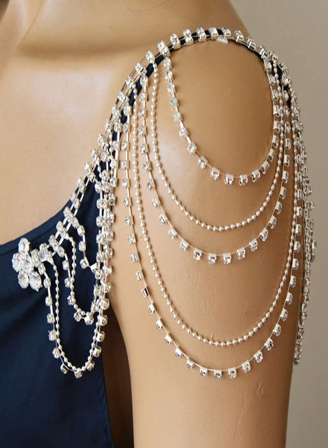 يرتير سلسلة جسم فضية لامعة من YERTTER، سلسلة كتف مزينة بشرابة وأحجار الراين، سلسلة تنس متعددة الطبقات، إكسسوارات سلسلة الجسم، مجوهرات، سلسلة بيكيني كريستالية للنساء، فساتين زفاف، أزياء حفلات التخرج (فضي 4) - Image 2