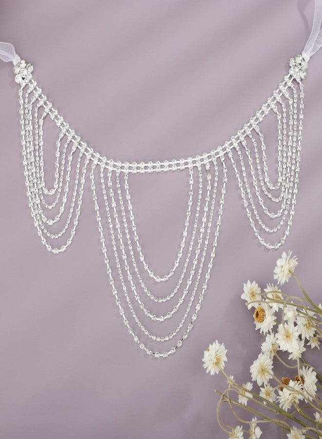 يرتير سلسلة جسم فضية لامعة من YERTTER، سلسلة كتف مزينة بشرابة وأحجار الراين، سلسلة تنس متعددة الطبقات، إكسسوارات سلسلة الجسم، مجوهرات، سلسلة بيكيني كريستالية للنساء، فساتين زفاف، أزياء حفلات التخرج (فضي 4) - Image 4