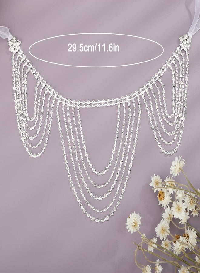 يرتير سلسلة جسم فضية لامعة من YERTTER، سلسلة كتف مزينة بشرابة وأحجار الراين، سلسلة تنس متعددة الطبقات، إكسسوارات سلسلة الجسم، مجوهرات، سلسلة بيكيني كريستالية للنساء، فساتين زفاف، أزياء حفلات التخرج (فضي 4) - Image 3