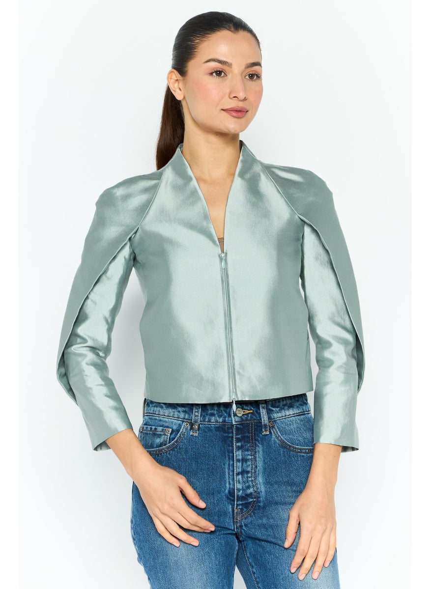 EMPORIO ARMANI Women Regular Fit Plain Semi Formal Blazer, Grey  - Image 1