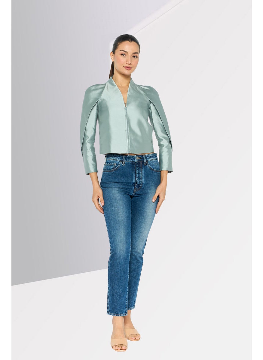 EMPORIO ARMANI Women Regular Fit Plain Semi Formal Blazer, Grey  - Image 2