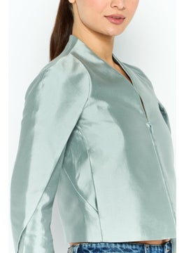 EMPORIO ARMANI Women Regular Fit Plain Semi Formal Blazer, Grey  - Image 3