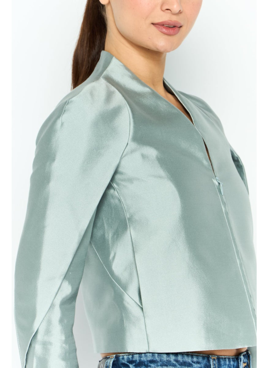 EMPORIO ARMANI Women Regular Fit Plain Semi Formal Blazer, Grey  - Image 3