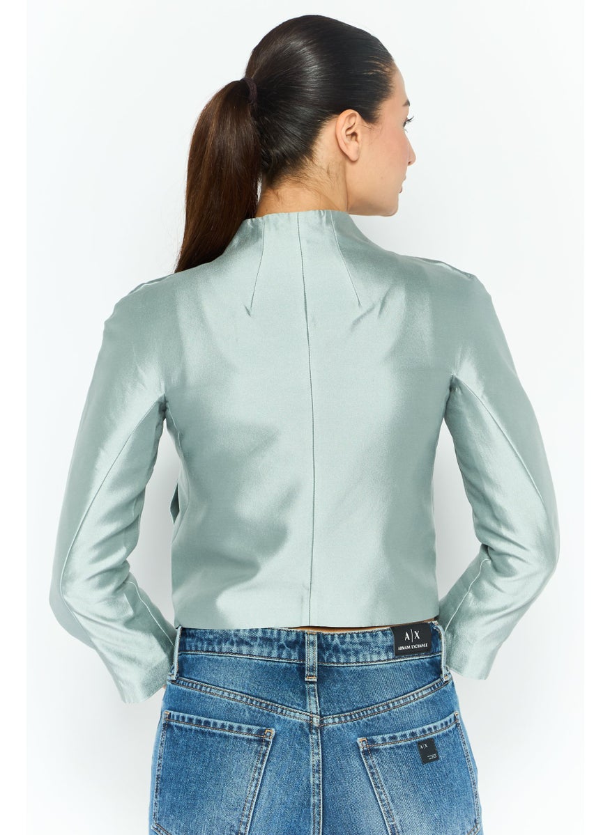 EMPORIO ARMANI Women Regular Fit Plain Semi Formal Blazer, Grey  - Image 4