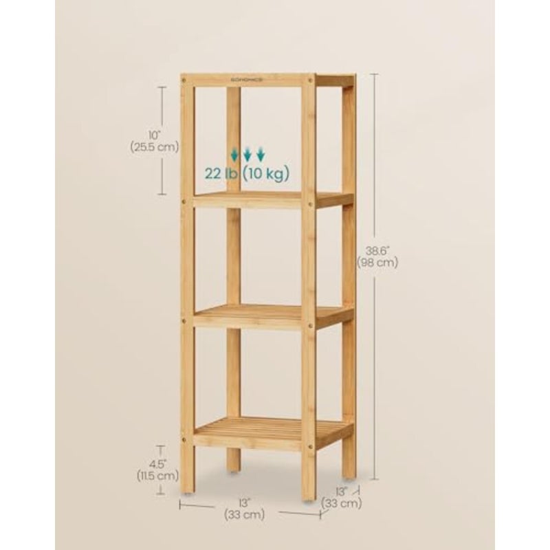 100% Bamboo Bathroom Shelf 4-Tier Multifunctional Storage Rack Shelving Unit 38.6 x 13 x 13 Inches UBCB54Y - Image 3