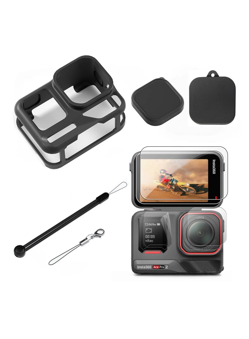 general For Insta360 Ace Pro2 Accessory Kit: Silicone Case + Lens Cap + 2 Sets of Tempered Film + Hand Strap + Lobster Clip + Carrying Case - Image 1
