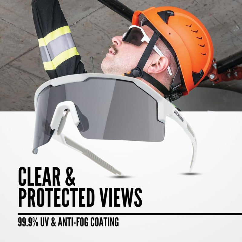 Jackson Safety Maxview+ Anti-Fog Ballistic-Rated Safety Glasses - ANSI Z87.1 Wraparound Anti-Scratch Eye Protection for Men & Women - White Frame with Smoke Lens - Pack of 1 - Image 4