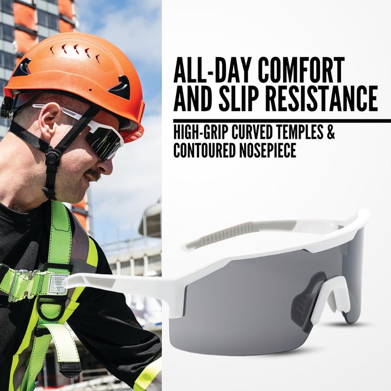 Jackson Safety Maxview+ Anti-Fog Ballistic-Rated Safety Glasses - ANSI Z87.1 Wraparound Anti-Scratch Eye Protection for Men & Women - White Frame with Smoke Lens - Pack of 1 - Image 5