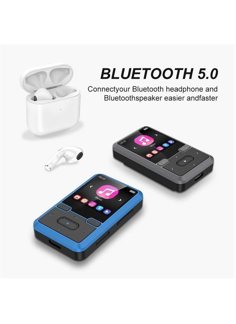 LAESO Clip MP3 player with Bluetooth 5.0 MP3 digital audio music player portable wearable mp3 & mp4, ultra-lightweight MP3 player for kids, FM radio support, pedometer, up to 128GB (Blue)  - Image 2