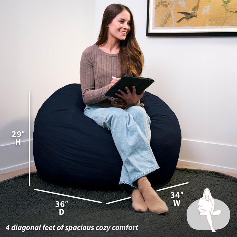 Big Joe Fuf Medium Foam Filled Bean Bag Chair with Removable Cover, Cobalt Lenox, Durable Woven Polyester, 3 feet Big - Image 2
