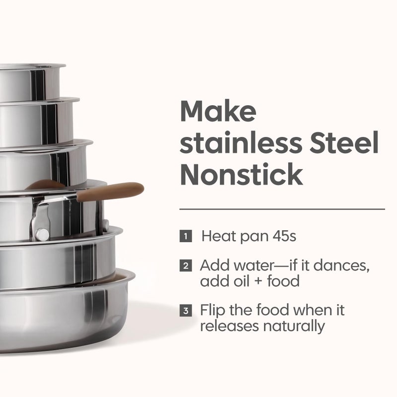 CAROTE 19pcs Stainless Steel Cookware Set with Detachable Handle, Pots and Pans Set, Induction Kitchen Cooking Sets, RV/Camping Cookware, Removable Handle, Oven Safe, Woodgrain - Image 4
