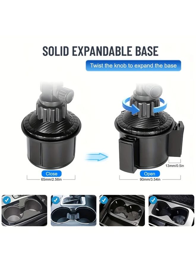 2 In 1 Adjustable Car Cup Holder Mount For 4 14 Tablets And Smartphones ABS Material Stable Base Universal Vehicle Fit Black - Image 5
