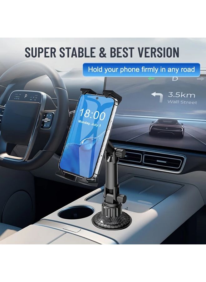 2 In 1 Adjustable Car Cup Holder Mount For 4 14 Tablets And Smartphones ABS Material Stable Base Universal Vehicle Fit Black - Image 3