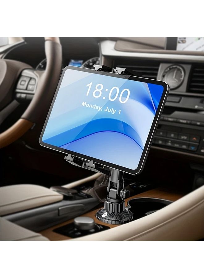 2 In 1 Adjustable Car Cup Holder Mount For 4 14 Tablets And Smartphones ABS Material Stable Base Universal Vehicle Fit Black - Image 1