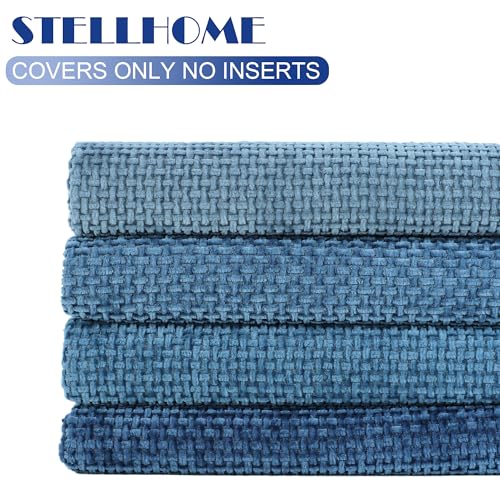 Stellhome Set of 4 Neutral Decorative Throw Pillow Covers Soft Chenille Woven Textured Luxury Accent Cushion Cases for Living Room Couch Bed Sofa Farmhouse Boho Home, 18x18 inch, Neutral Blue - Image 5