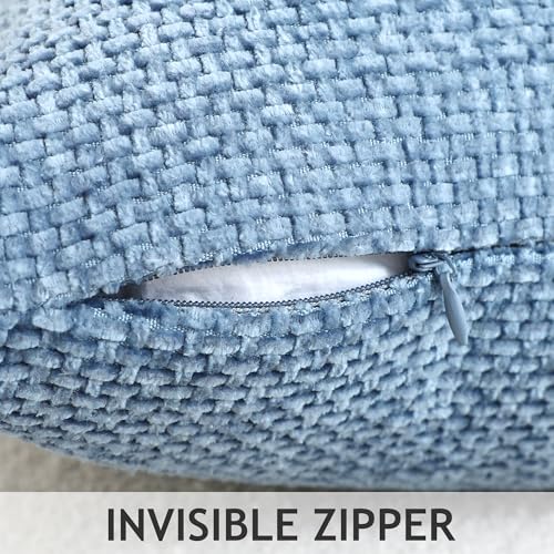 Stellhome Set of 4 Neutral Decorative Throw Pillow Covers Soft Chenille Woven Textured Luxury Accent Cushion Cases for Living Room Couch Bed Sofa Farmhouse Boho Home, 18x18 inch, Neutral Blue - Image 3