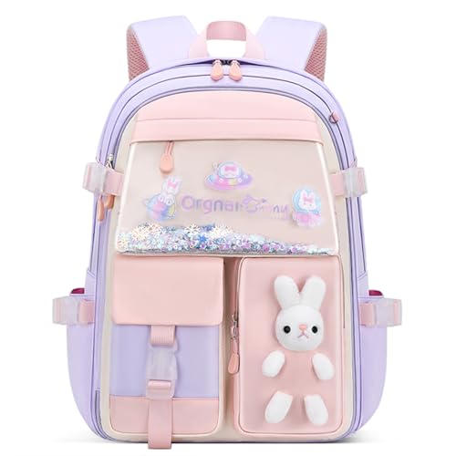 VIDOSCLA Bunny Girls Backpack for School Kawaii Kids Backpack Cute Sequin School Bag for Girls - Image 1