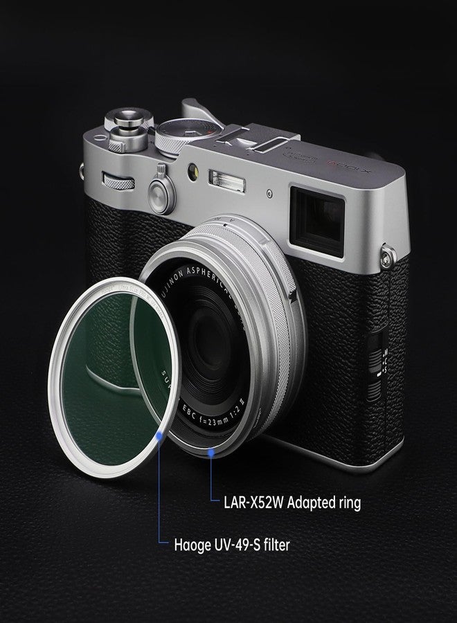 هوجي حلقة محول فلتر عدسة Haoge لكاميرا Fujifilm X100VI Fuji FinePix X100V تناسب غطاء عدسة فلتر UV CPL ND مقاس 49 مم لاستبدال Fujifilm AR-X100 باللون الفضي - Image 3