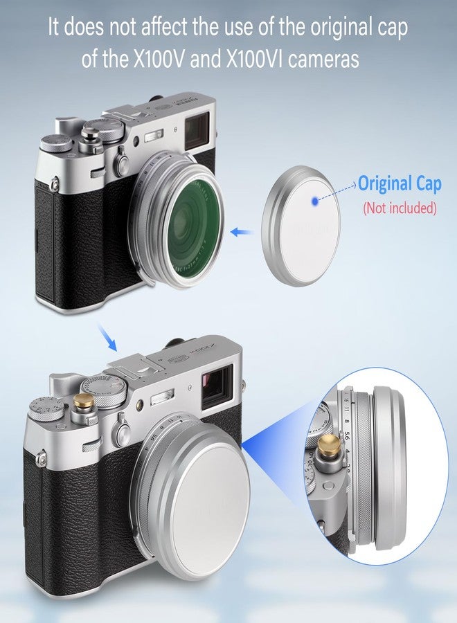هوجي حلقة محول فلتر عدسة Haoge لكاميرا Fujifilm X100VI Fuji FinePix X100V تناسب غطاء عدسة فلتر UV CPL ND مقاس 49 مم لاستبدال Fujifilm AR-X100 باللون الفضي - Image 5