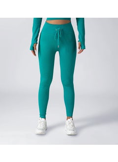 Seamless Yoga Set Zip Jacket Drawstring Pants Green Trousers
