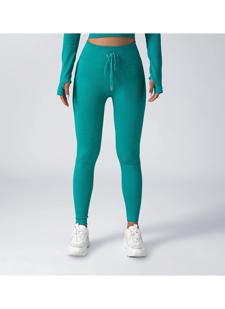 Generic - Seamless Yoga Set Zip Jacket Drawstring Pants Green Trousers - Image 1