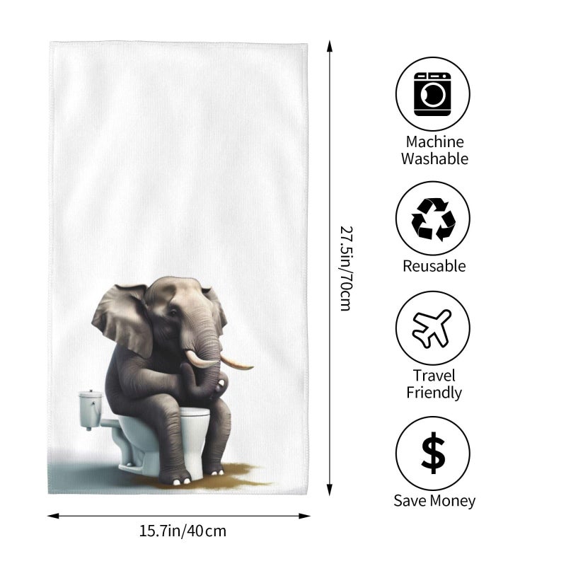 Mount Hour Elephant Sitting on The Toilet Hand Towels Funny Animals Face Towel Guest Towel Portable Kitchen Tea Dish Towels Washcloths Bathroom Decor Housewarming Gifts 15.7"" X 27.5"" - Image 3