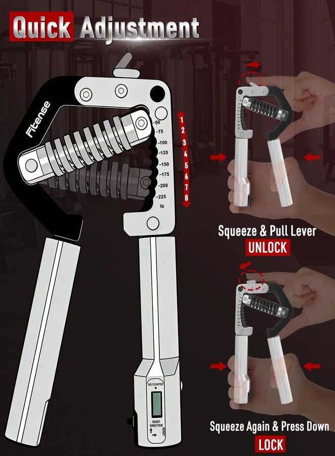 Fitense Grip Strength Trainer - Adjustable Hand Gripper Strengthener 8 Levels 50-225 lbs with Counter, Hand Grip Exerciser Wrist Strengtheners, Forearm, Finger & Hand Strength Training for Athletes, Climbers & Rehabilitation - Image 4
